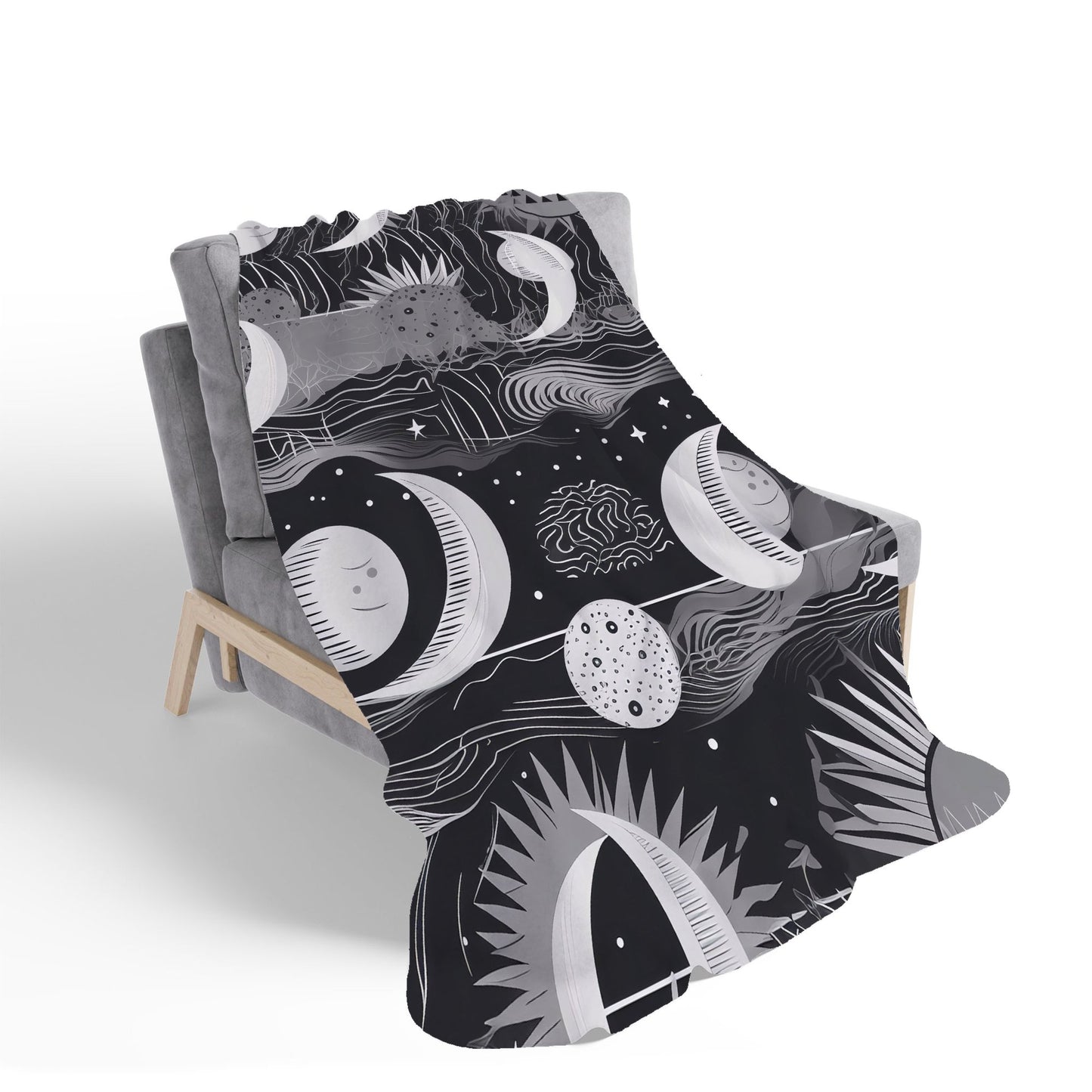 Abstract Black White Moon and Sun Sherpa Blanket