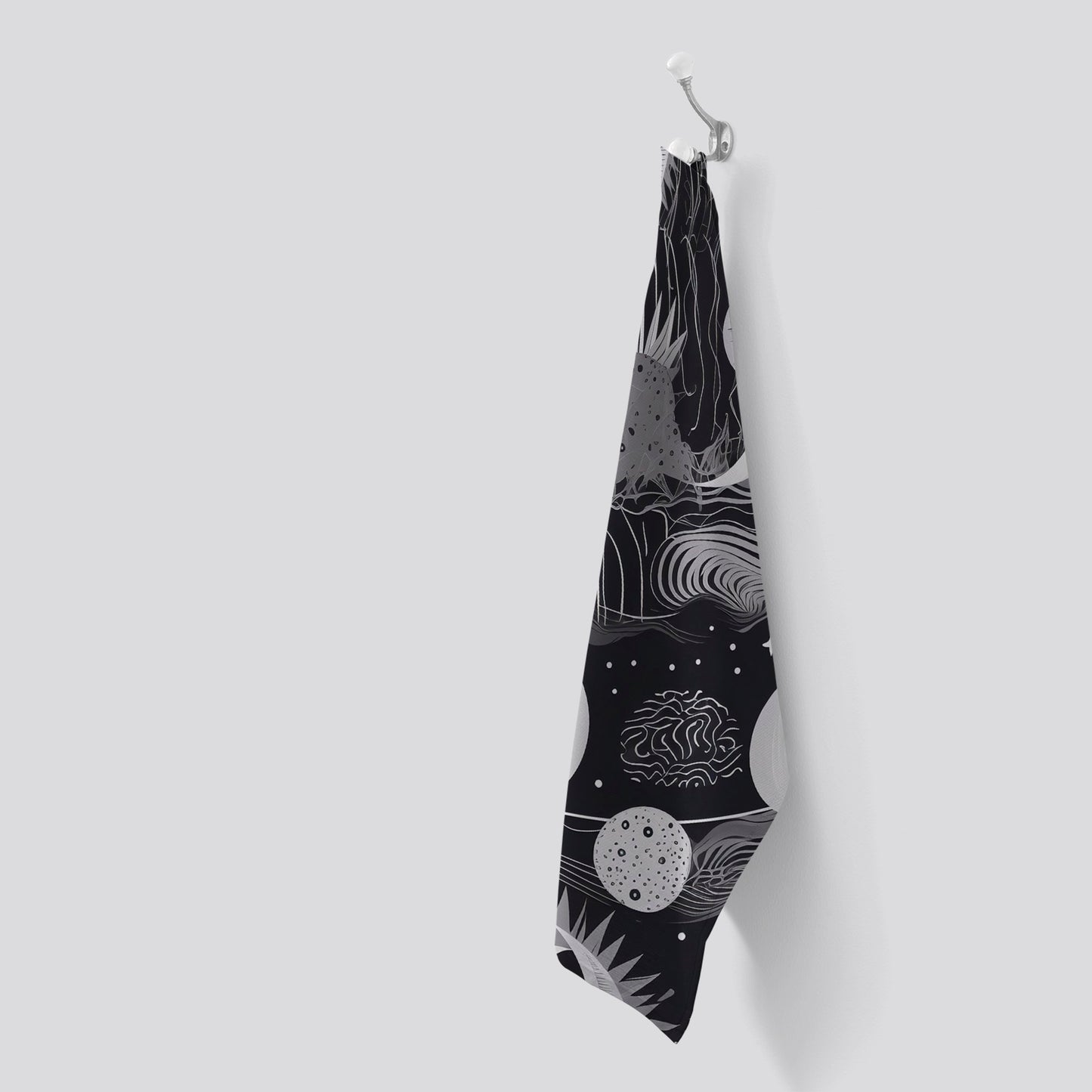 Abstract Black White Moon and Sun Tea Towel