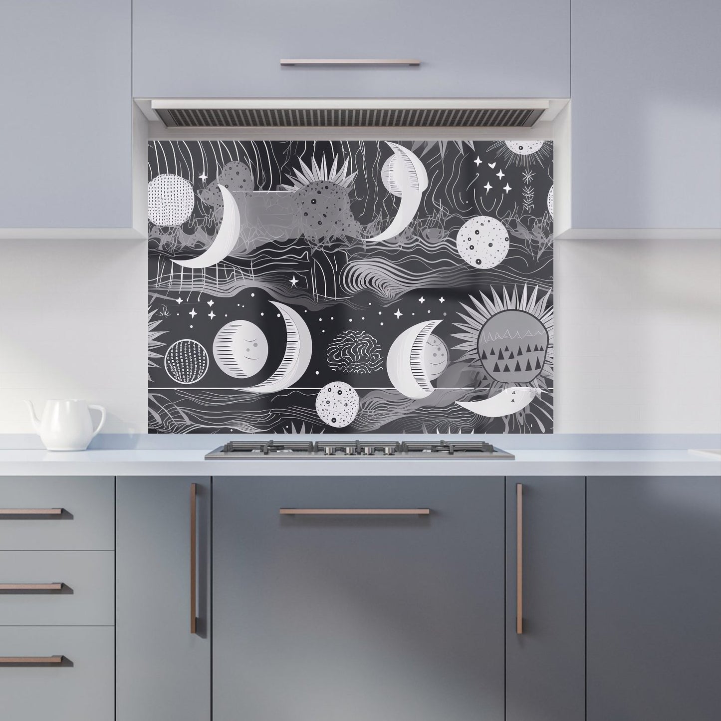 Abstract Black White Moon and Sun Kitchen Splashback