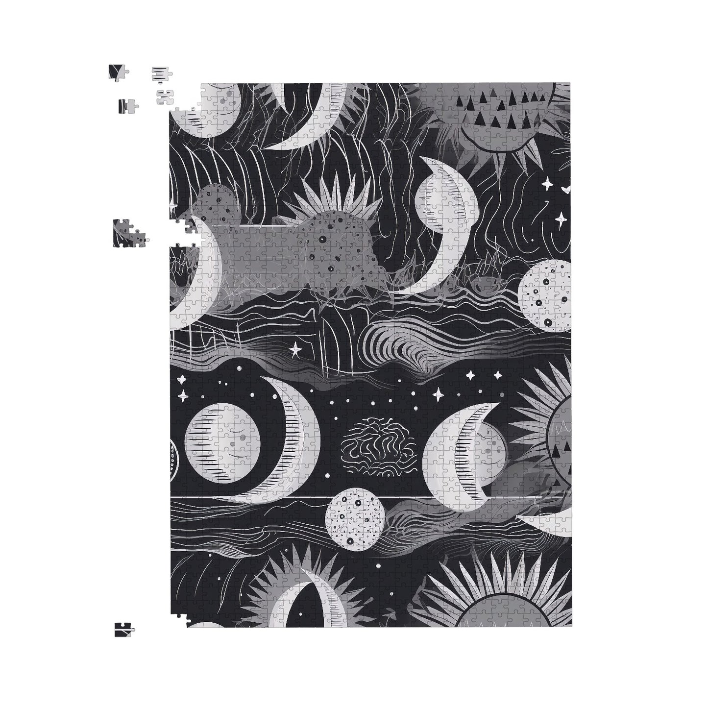 Abstract Black White Moon and Sun Jigsaw Puzzle