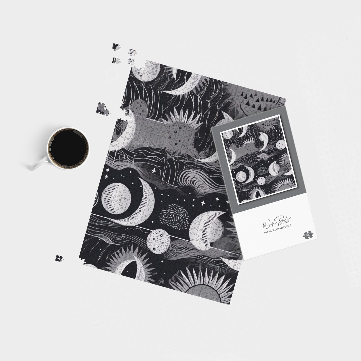 Abstract Black White Moon and Sun Jigsaw Puzzle