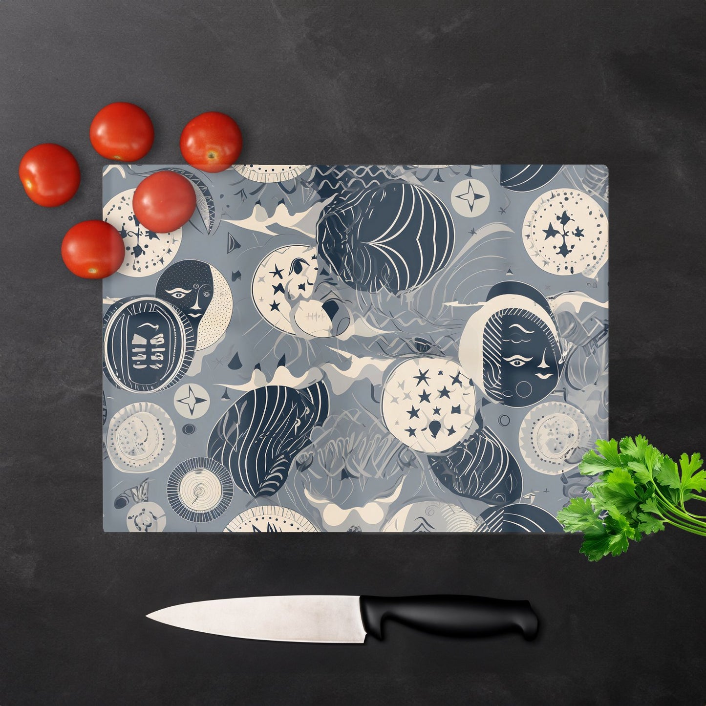 Abstract Moon And Stars Glass Chopping Board