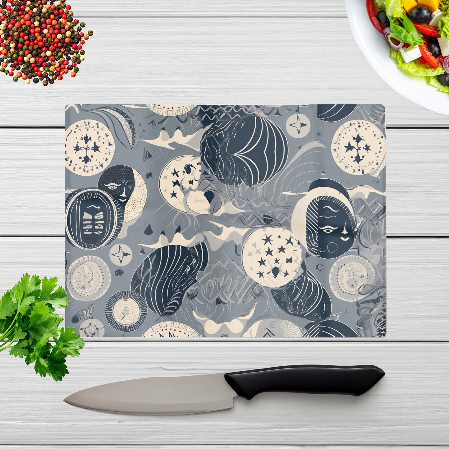 Abstract Moon And Stars Glass Chopping Board