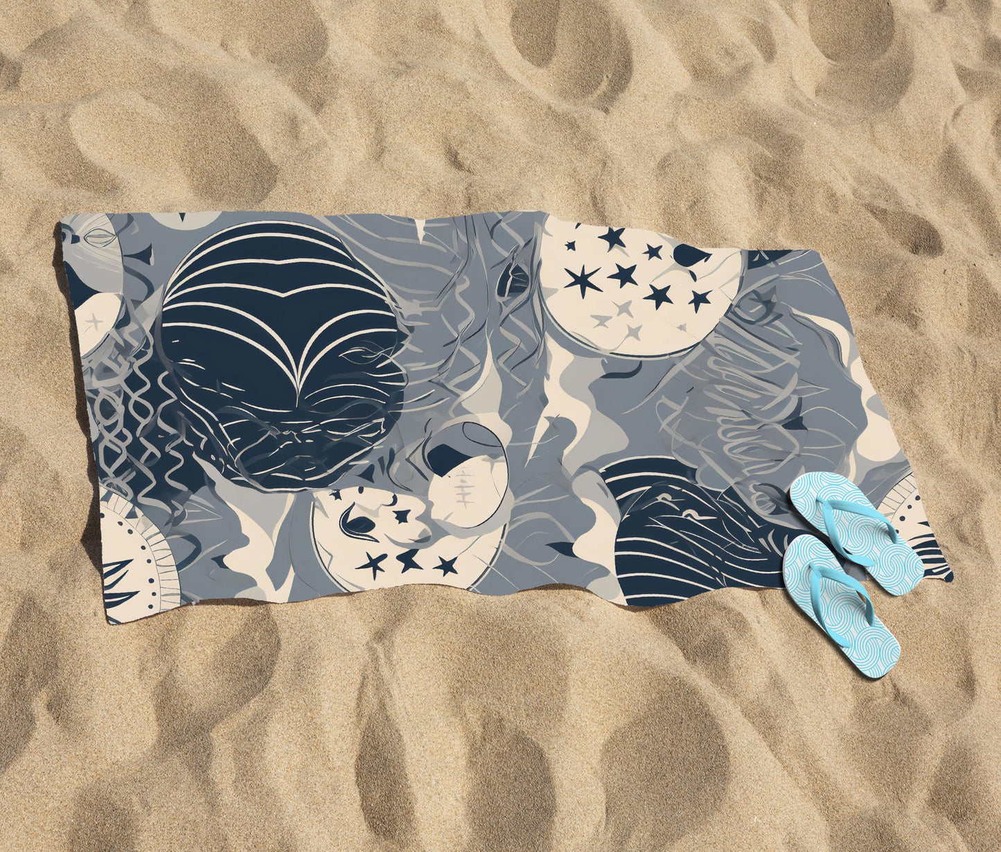 Abstract Moon and Stars Beach Towel