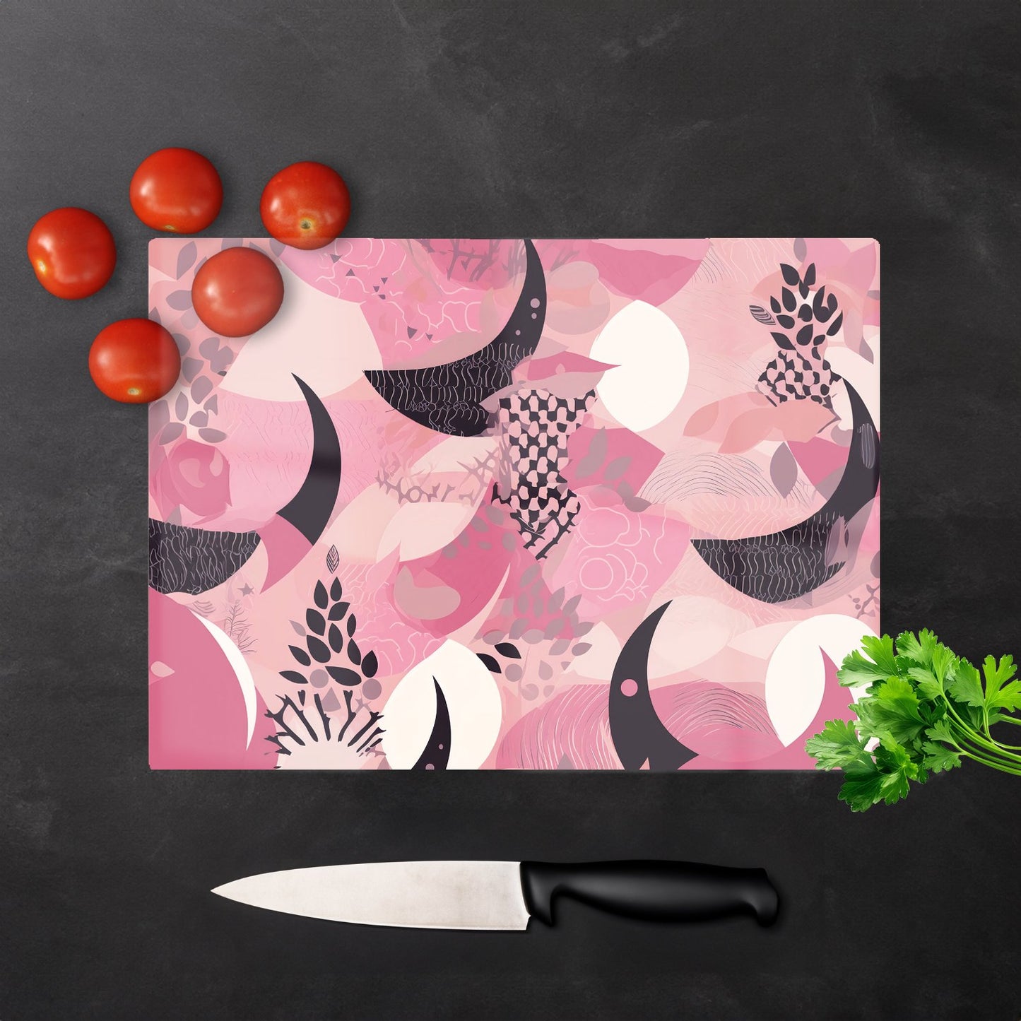 Abstract Pink Moon Pattern Glass Chopping Board