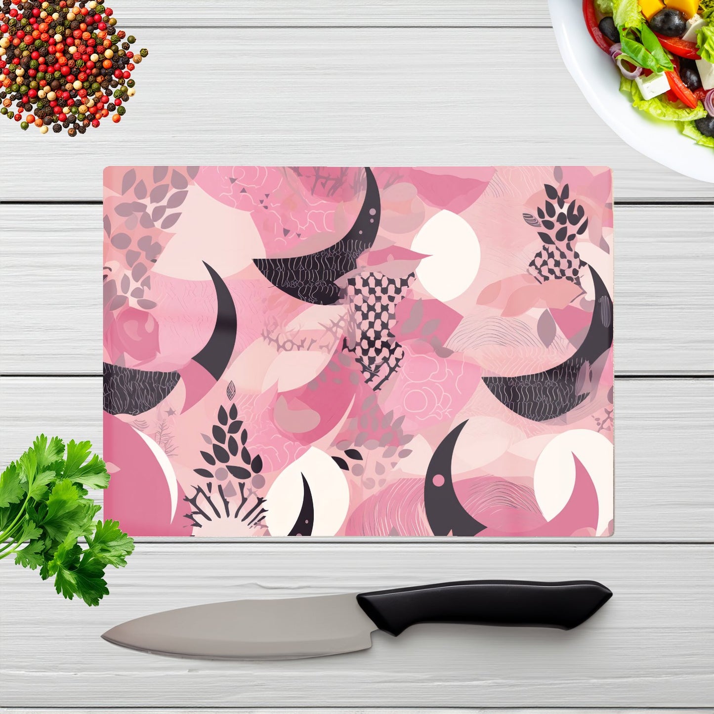 Abstract Pink Moon Pattern Glass Chopping Board
