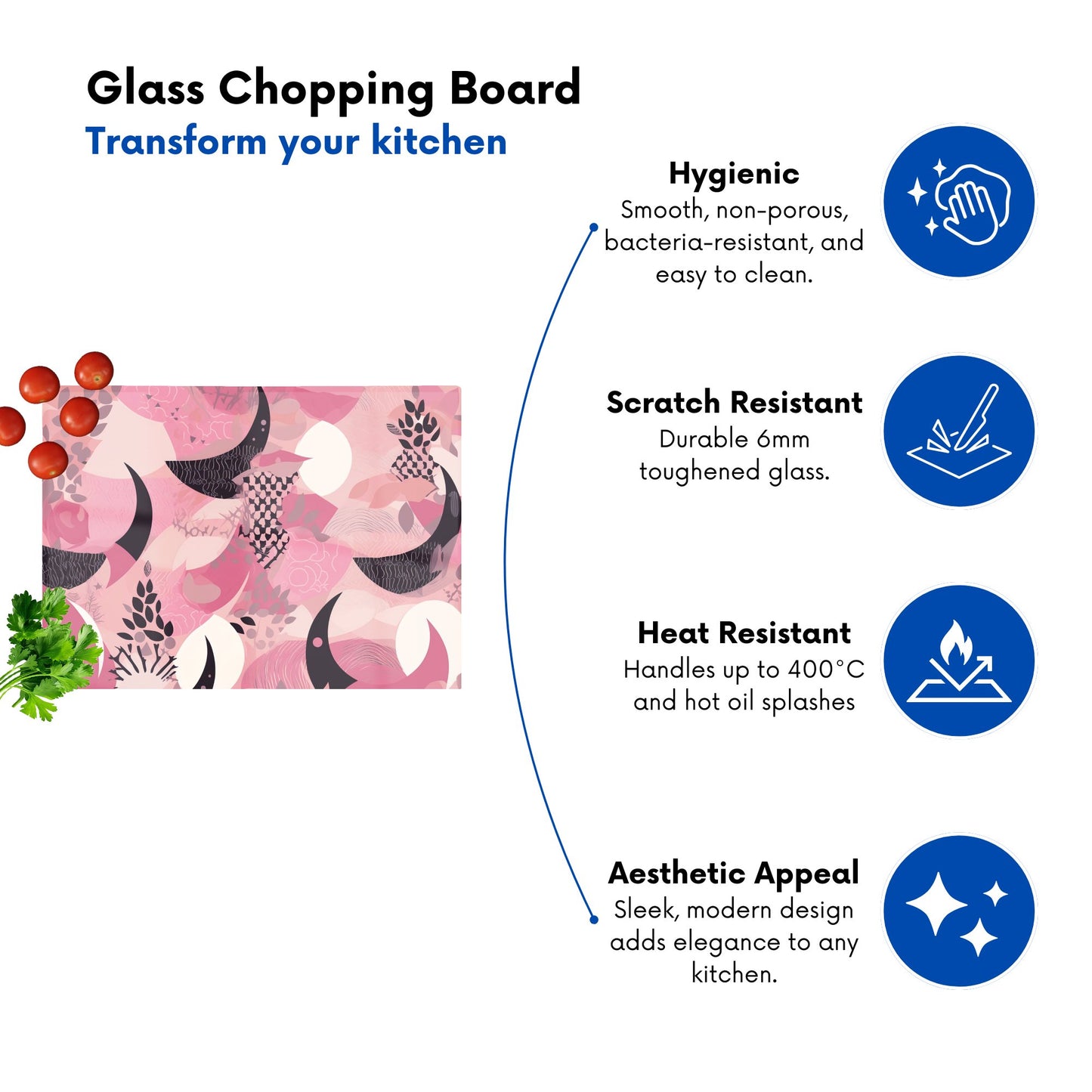 Abstract Pink Moon Pattern Glass Chopping Board