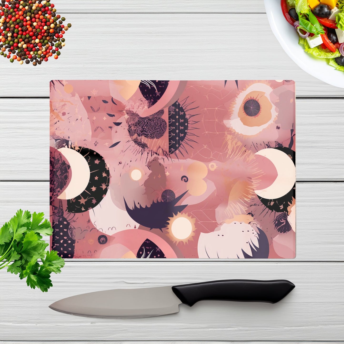 Abstract Red Pink Pattern Glass Chopping Board