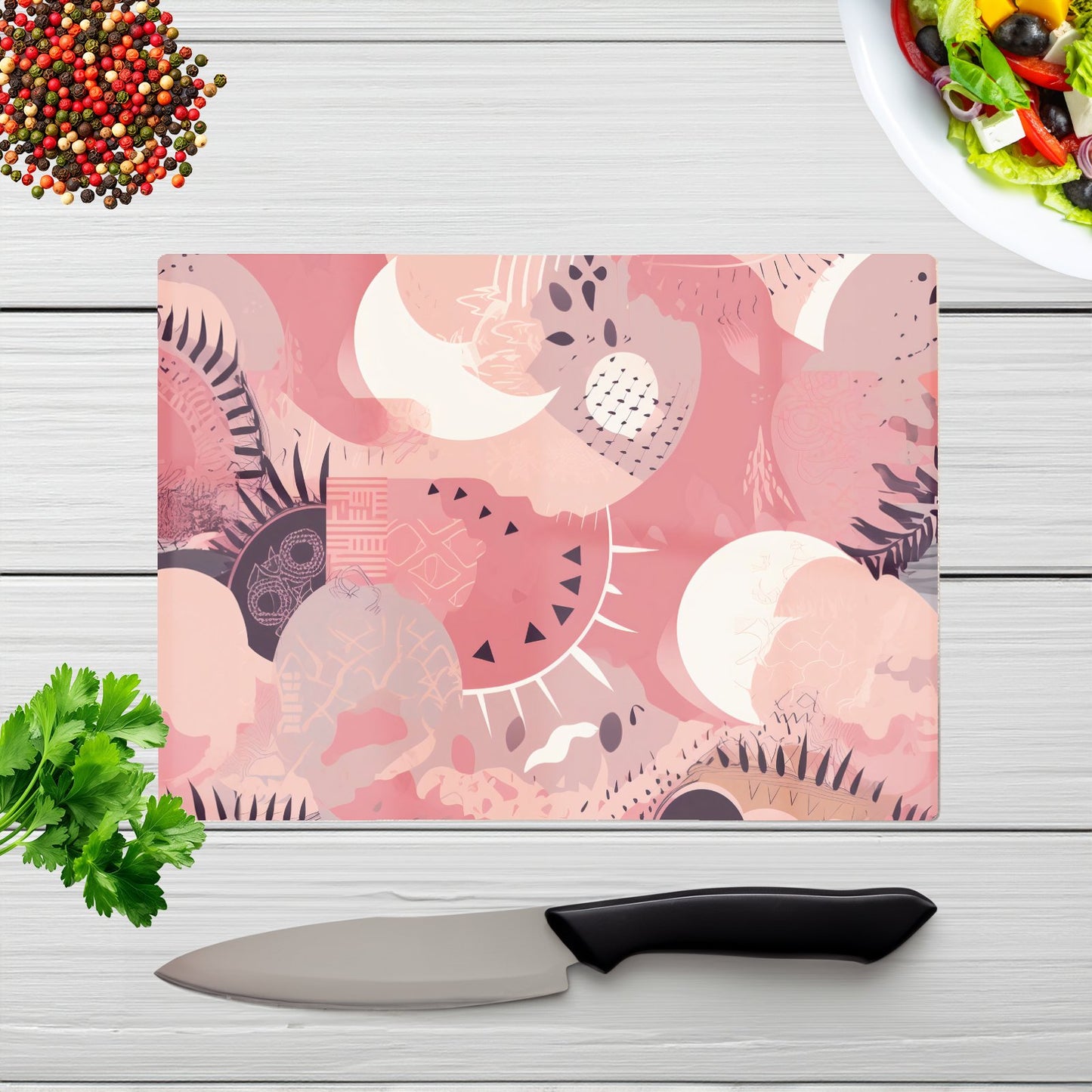 Abstract Pink White Glass Chopping Board