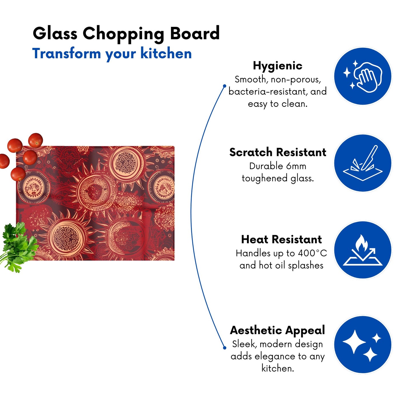 Abstract Red Moon And Sun Glass Chopping Board
