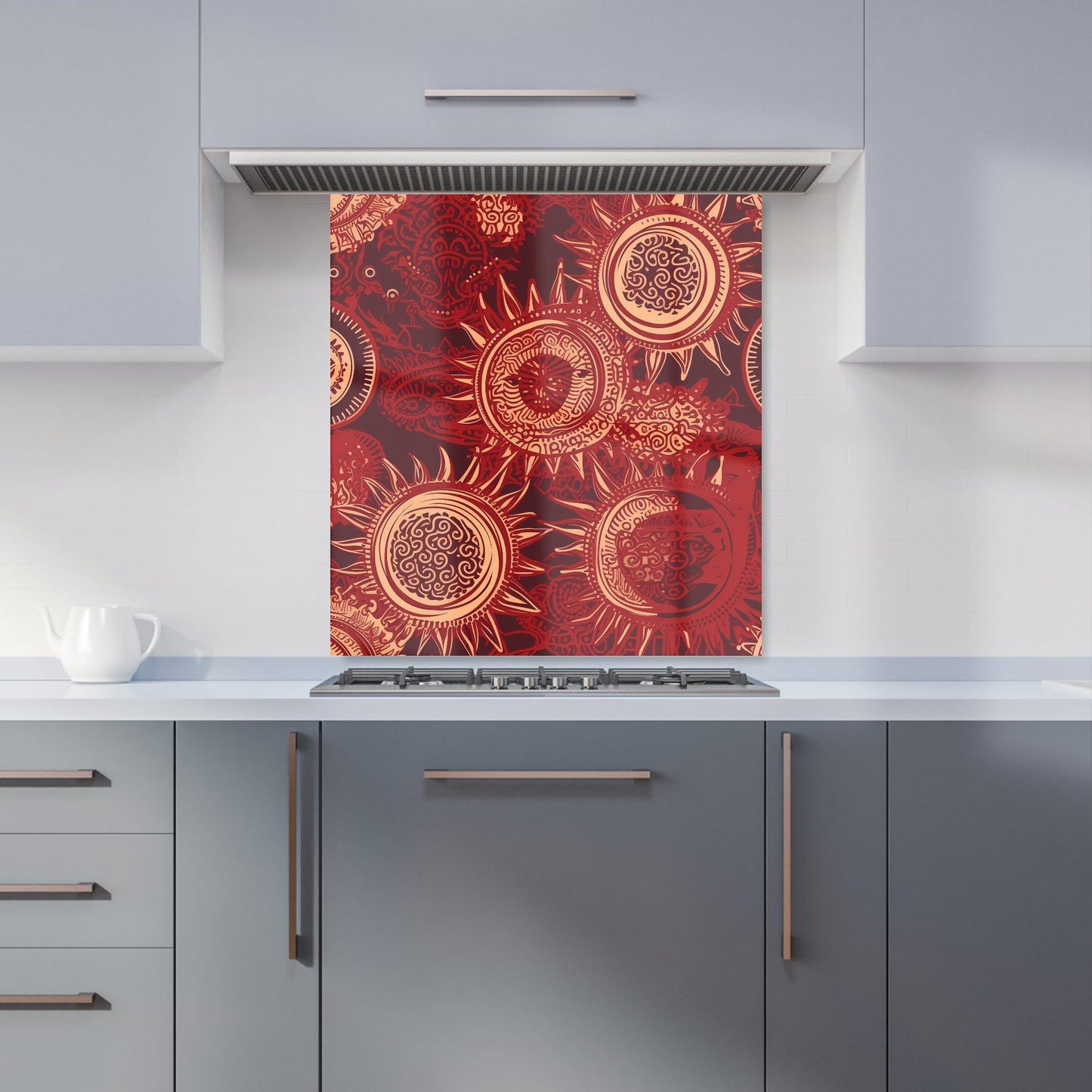 Abstract Red Moon and Sun Kitchen Splashback