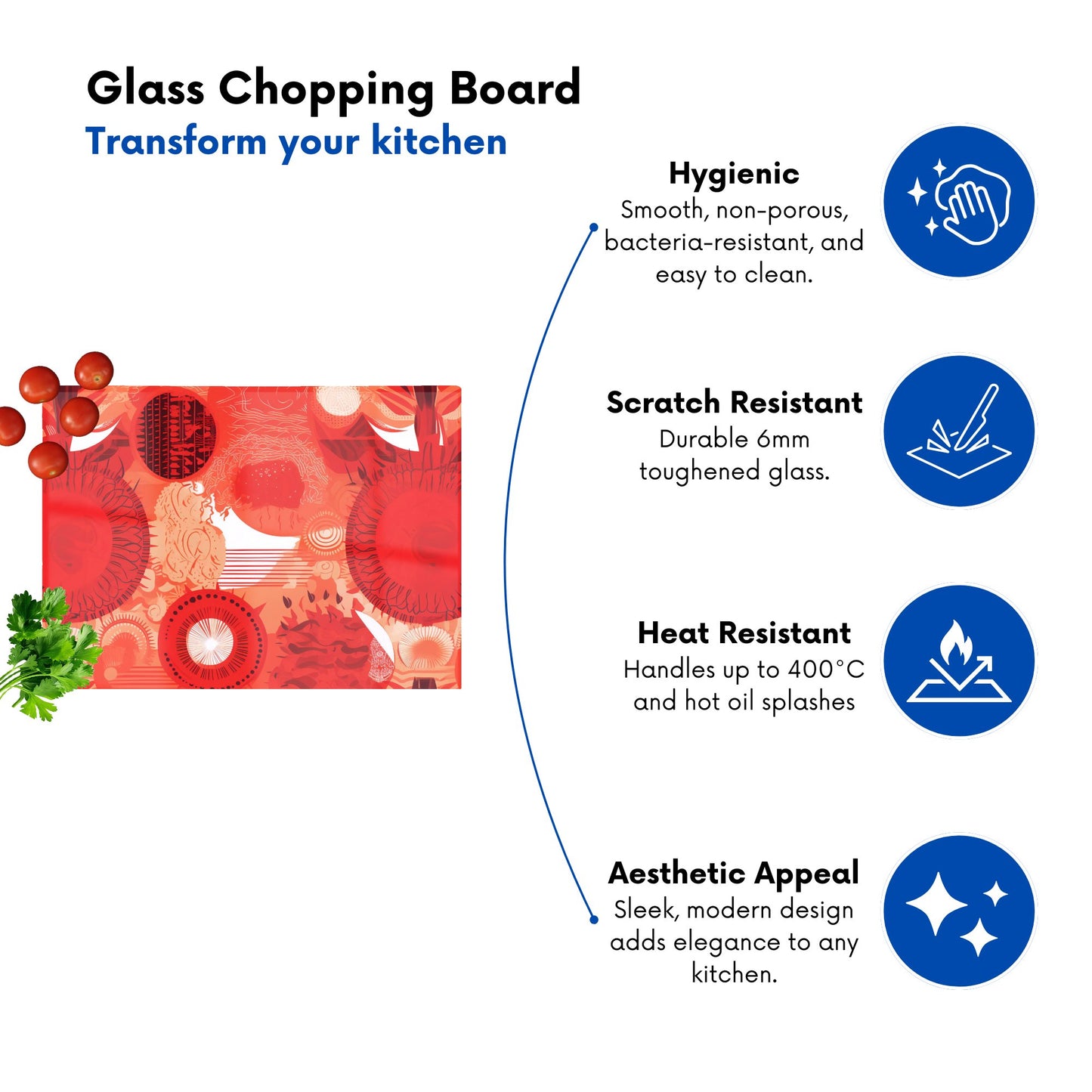 Abstract Red Sun Pattern Glass Chopping Board