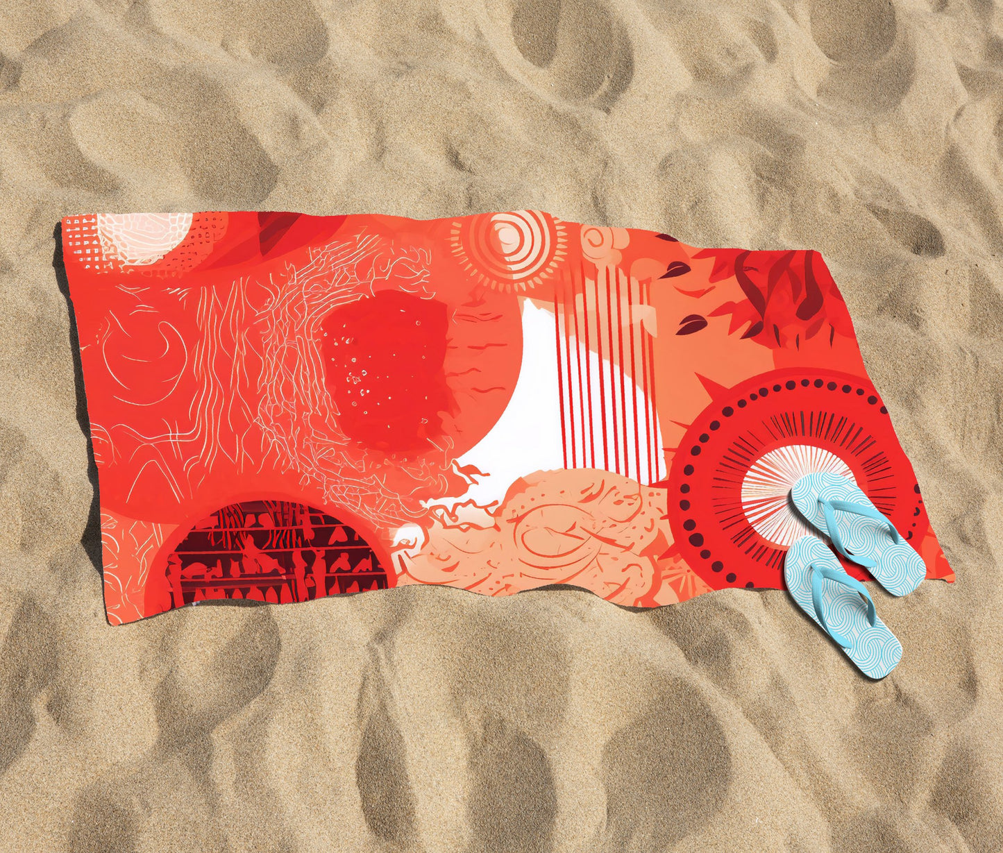 Abstract Red Sun pattern Beach Towel