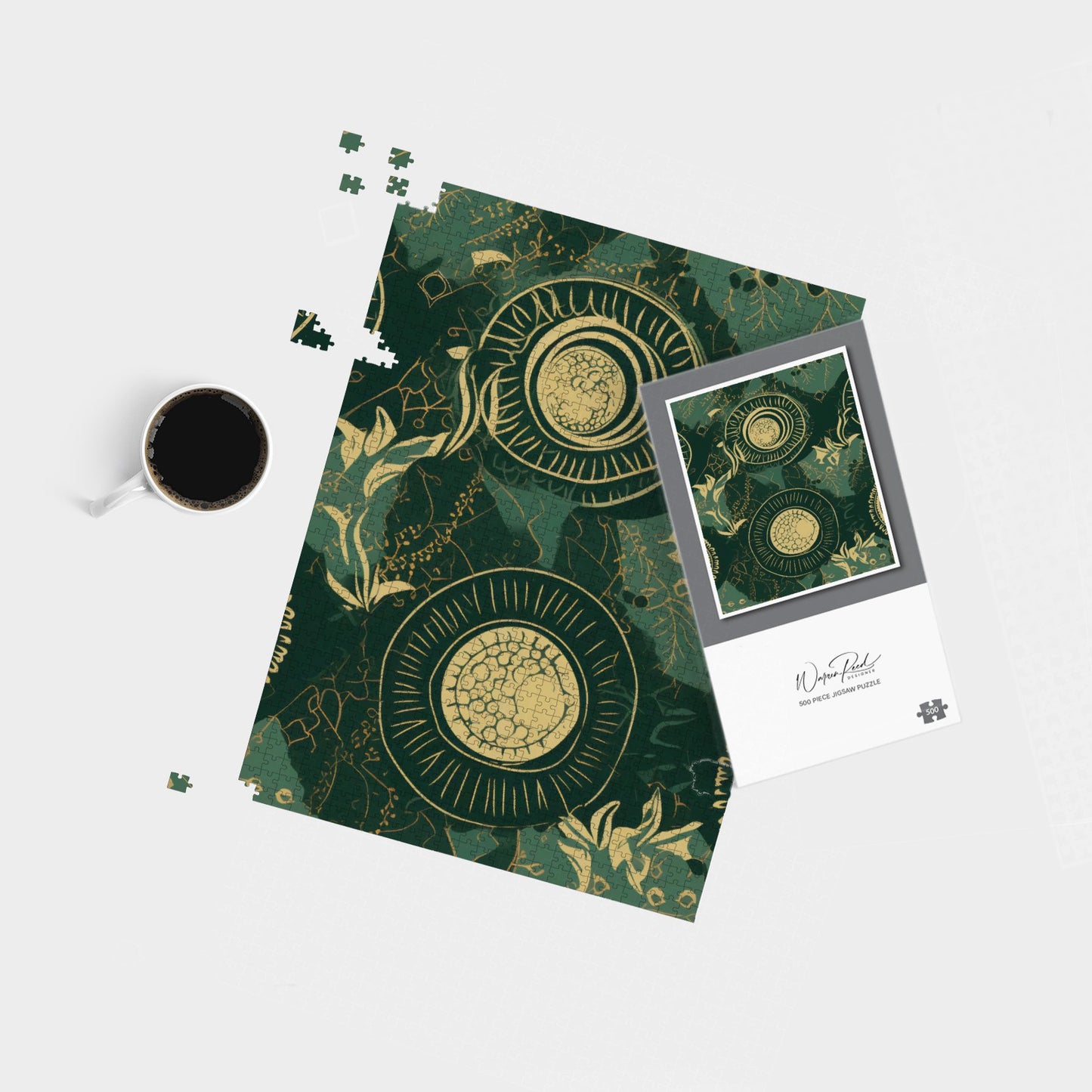 Abstract Green Gold Moon Pattern Jigsaw Puzzle