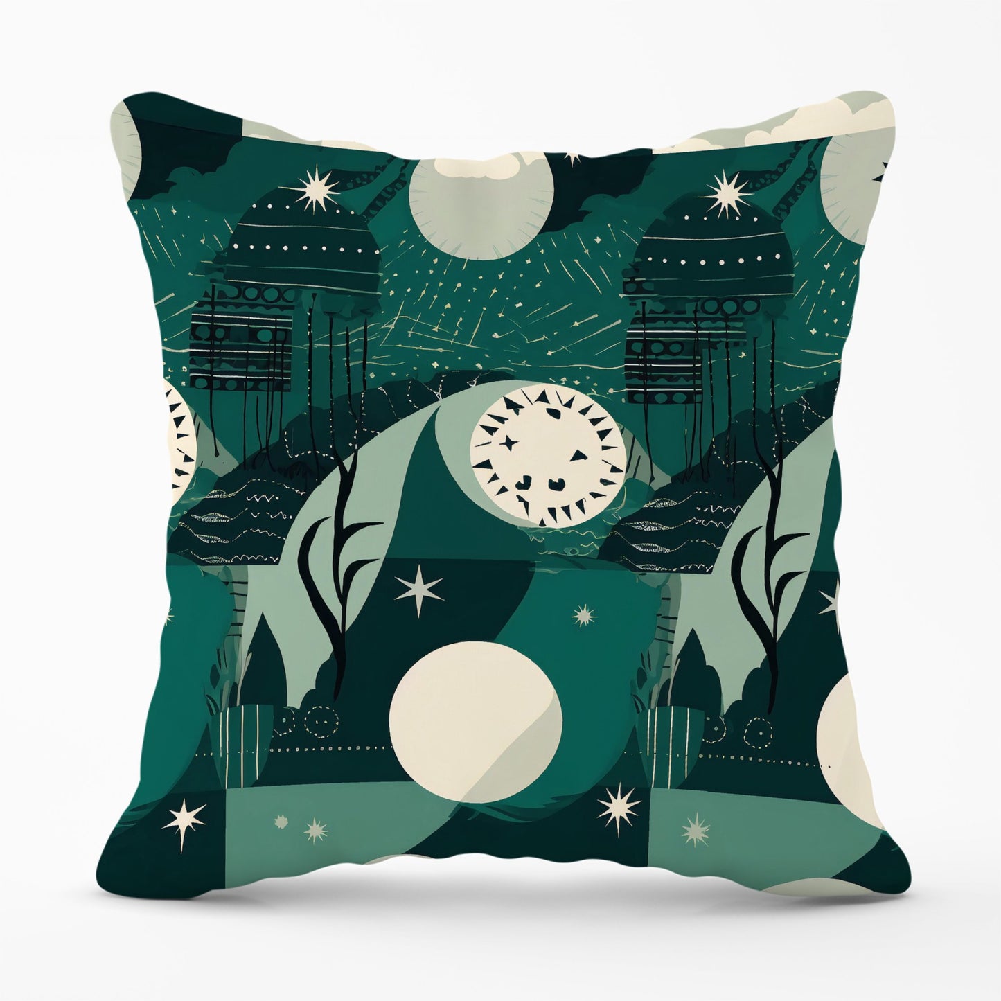 Abstact Green Cream Moon and Stars Cushions