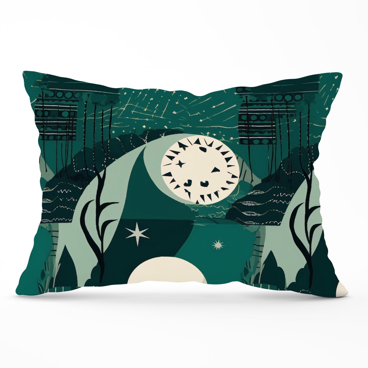 Abstact Green Cream Moon and Stars Cushions