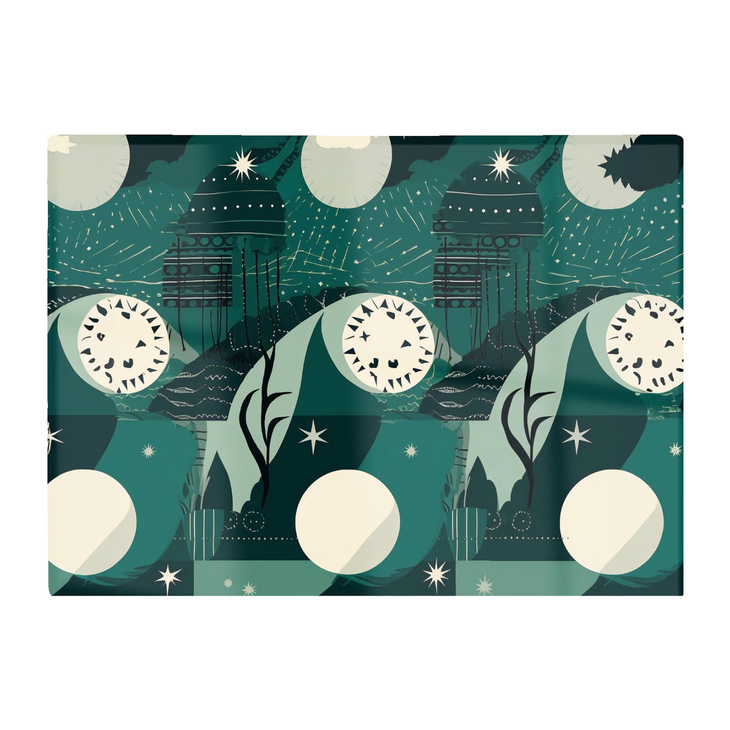 Abstact Green Cream Moon And Stars Glass Chopping Board