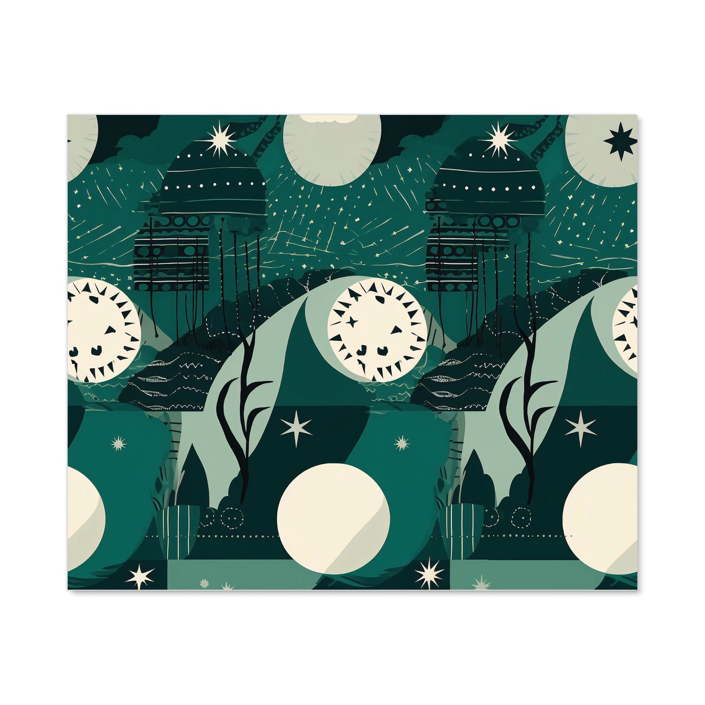 Abstact Green Cream Moon and Stars Kitchen Splashback