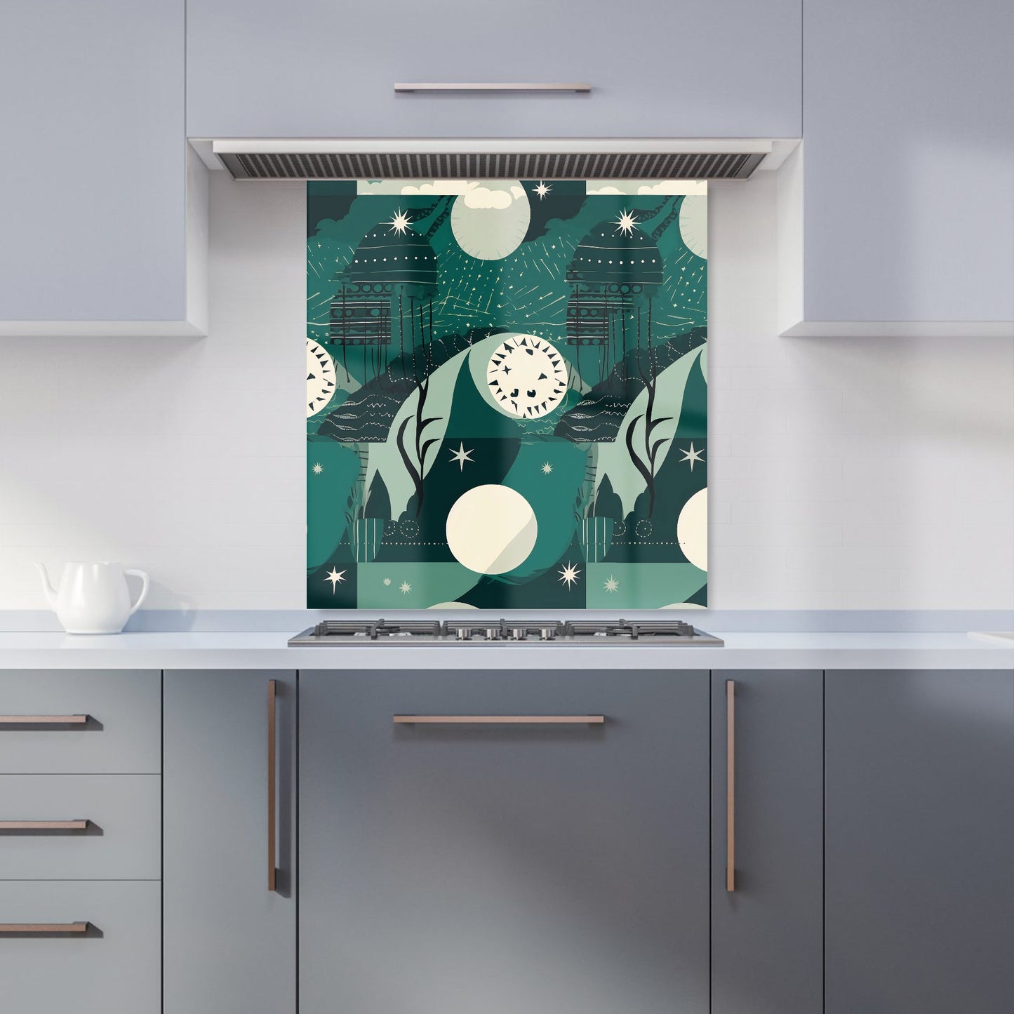 Abstact Green Cream Moon and Stars Kitchen Splashback
