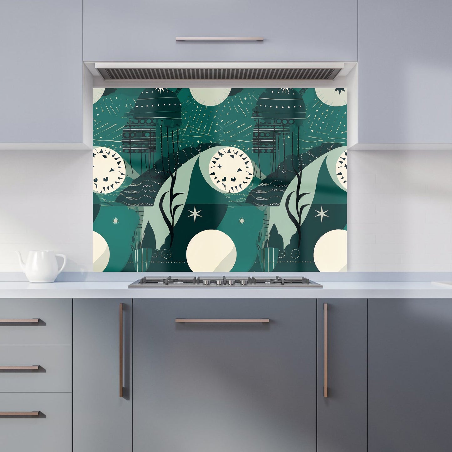 Abstact Green Cream Moon and Stars Kitchen Splashback