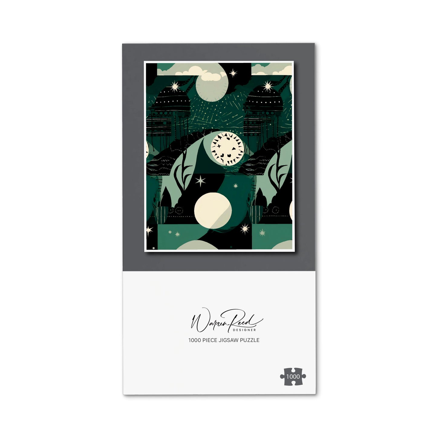 Abstact Green Cream Moon and Stars Jigsaw Puzzle