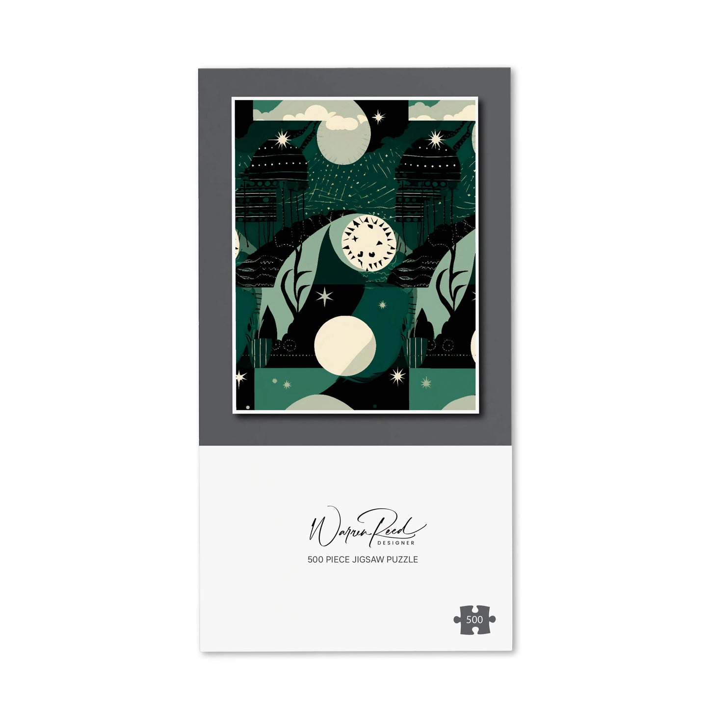 Abstact Green Cream Moon and Stars Jigsaw Puzzle