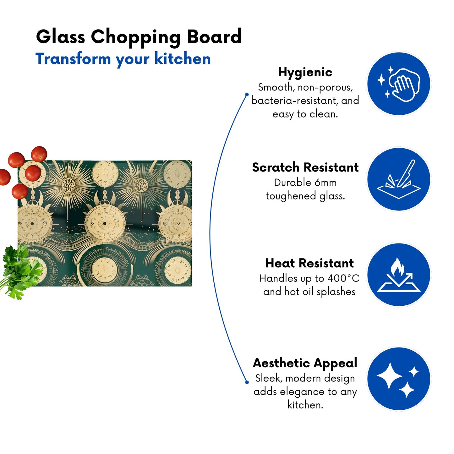 Green Moon And Sun Abstract Pattern Glass Chopping Board