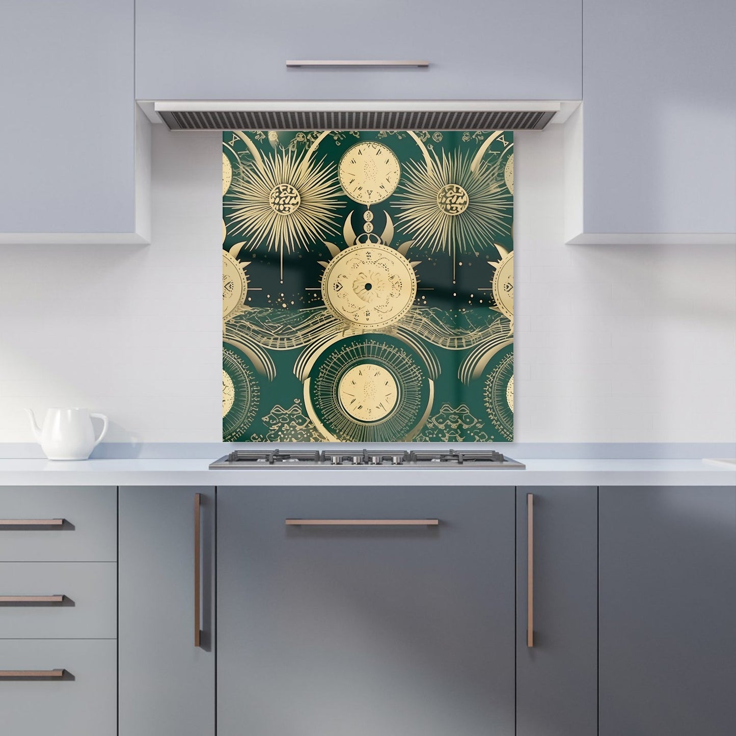 Green Moon and Sun Abstract Pattern Kitchen Splashback