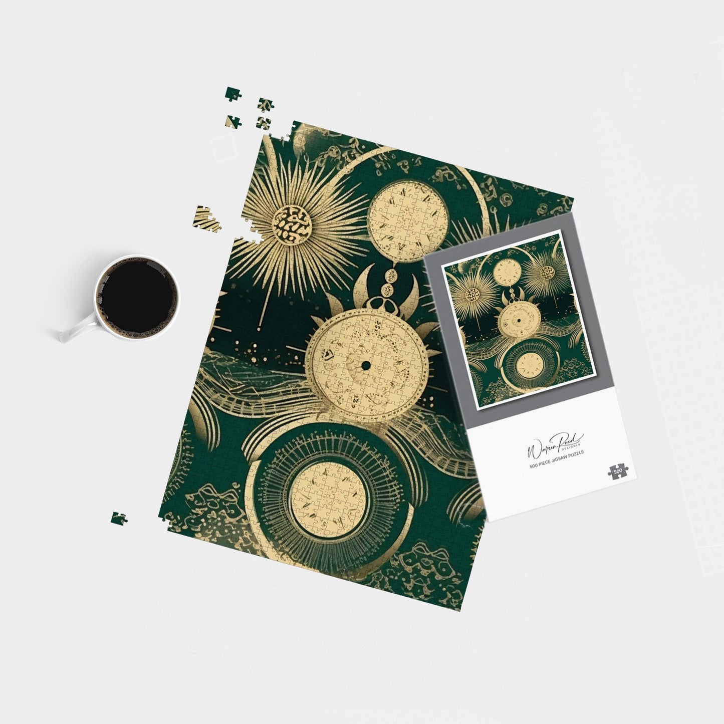 Green Moon and Sun Abstract Pattern Jigsaw Puzzle