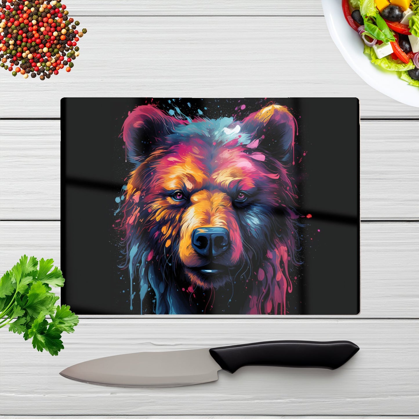 Splashart Bear Face Glass Chopping Board