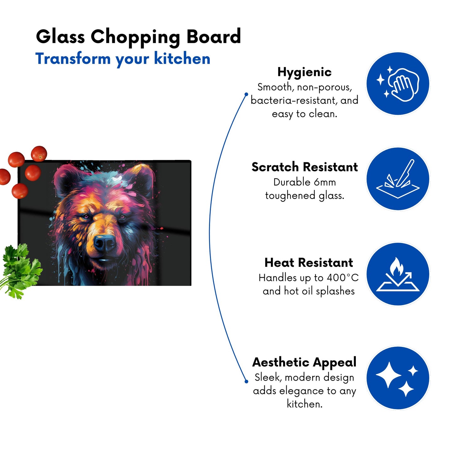 Splashart Bear Face Glass Chopping Board