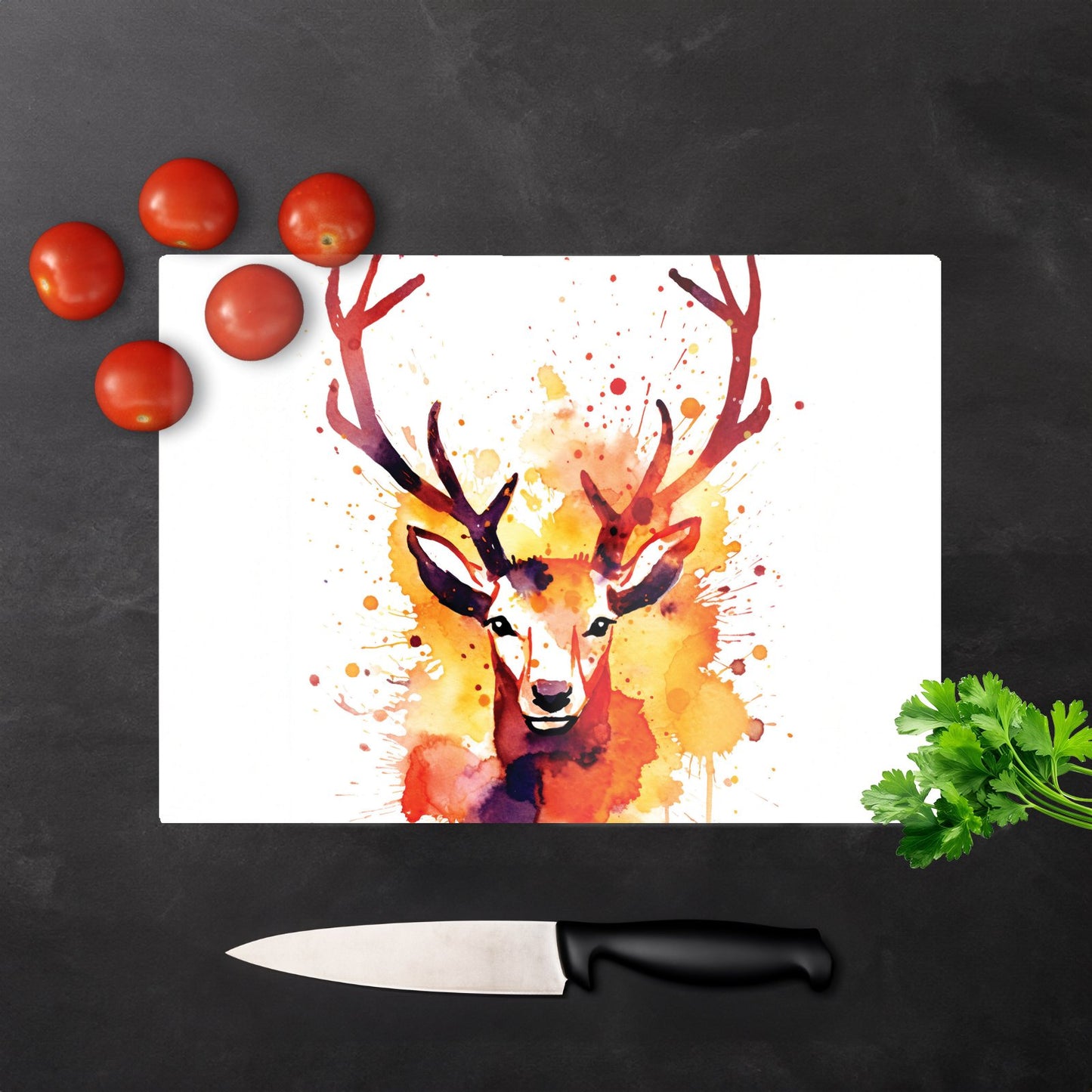 Watercolour Stag Face Glass Chopping Board