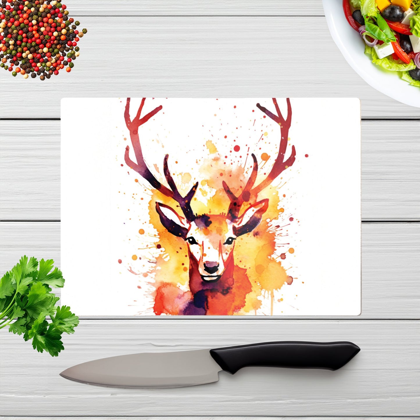 Watercolour Stag Face Glass Chopping Board
