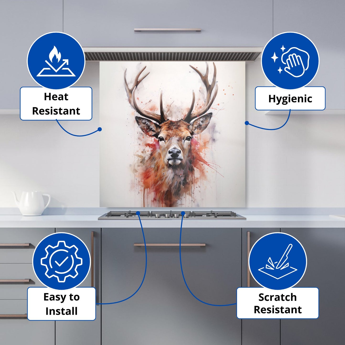 Watercolour Splashart Stag Face Kitchen Splashback