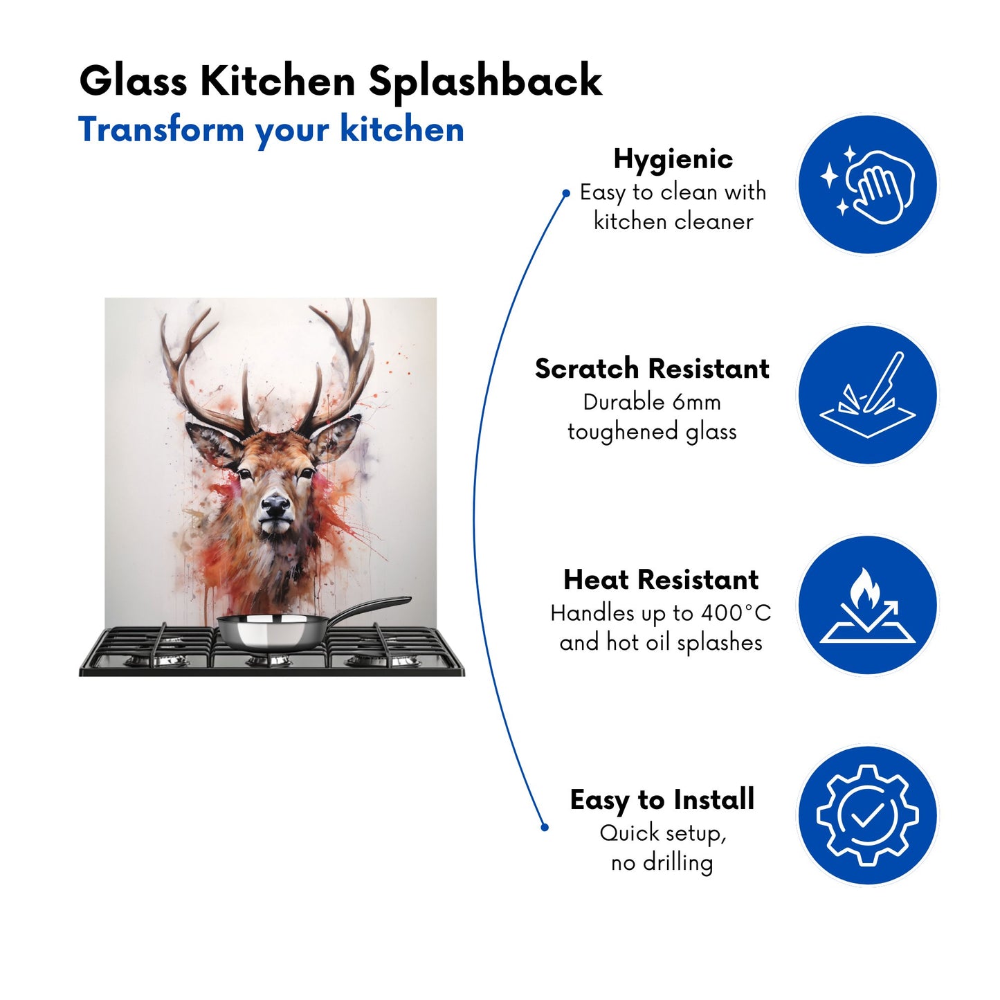 Watercolour Splashart Stag Face Kitchen Splashback
