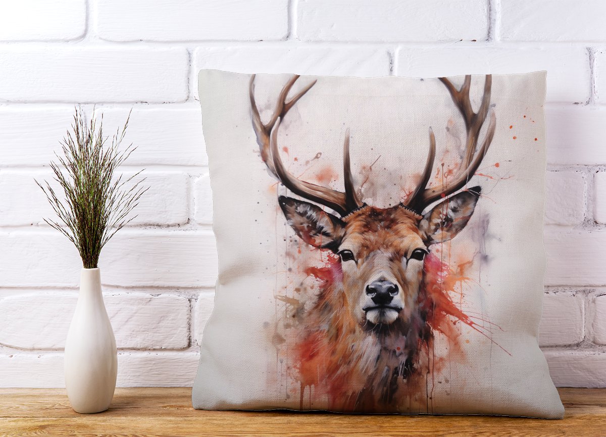 Watercolour Splashart Stag Face Cushions