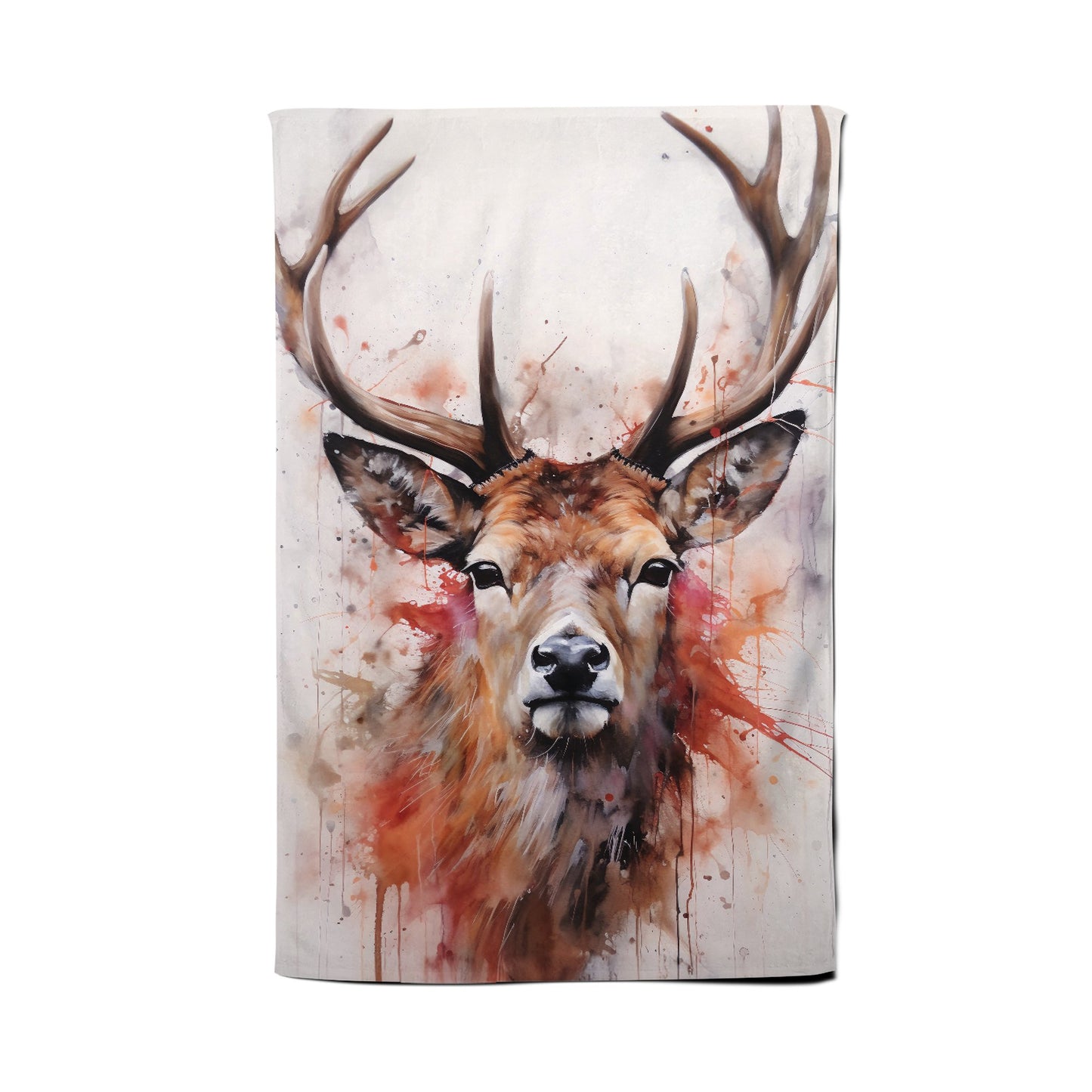 Watercolour Splashart Stag Face Tea Towel