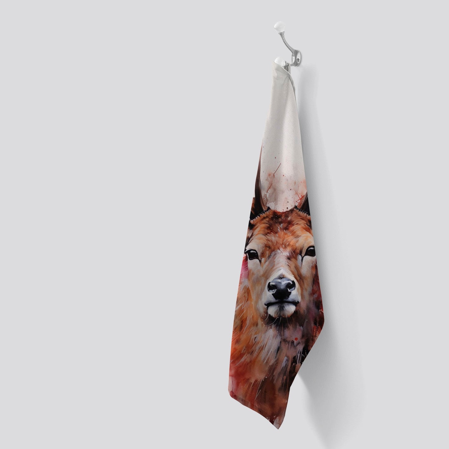 Watercolour Splashart Stag Face Tea Towel