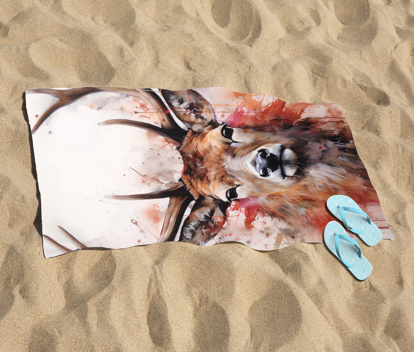 Watercolour Splashart Stag Face Beach Towel