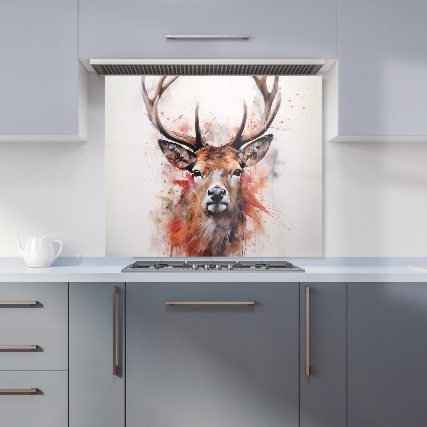 Watercolour Splashart Stag Face Kitchen Splashback