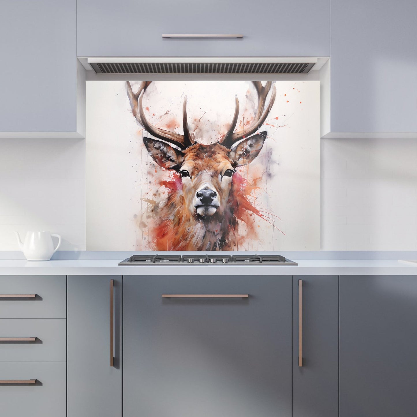 Watercolour Splashart Stag Face Kitchen Splashback