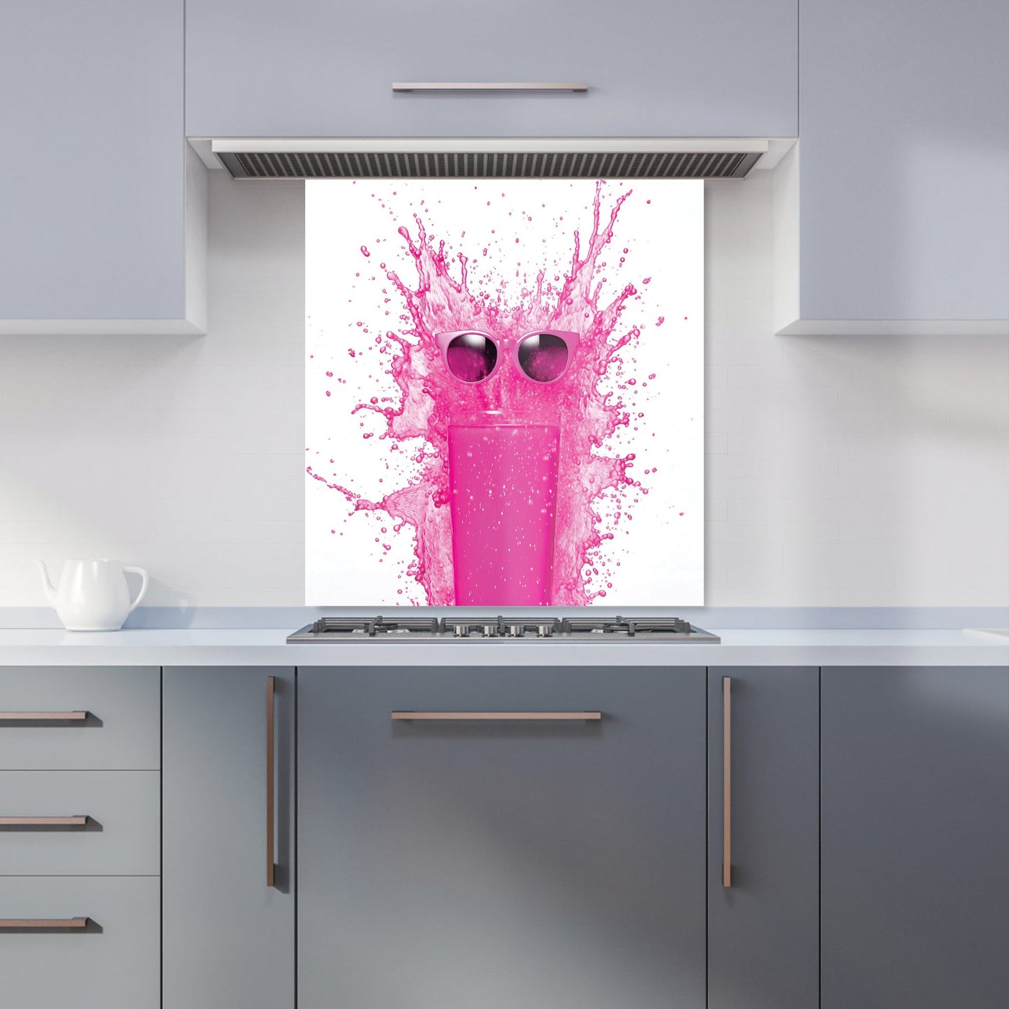 Pink Splashart Glass With Glasses Kitchen Splashback