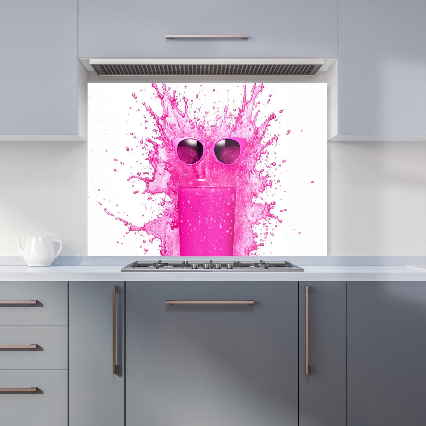 Pink Splashart Glass With Glasses Kitchen Splashback