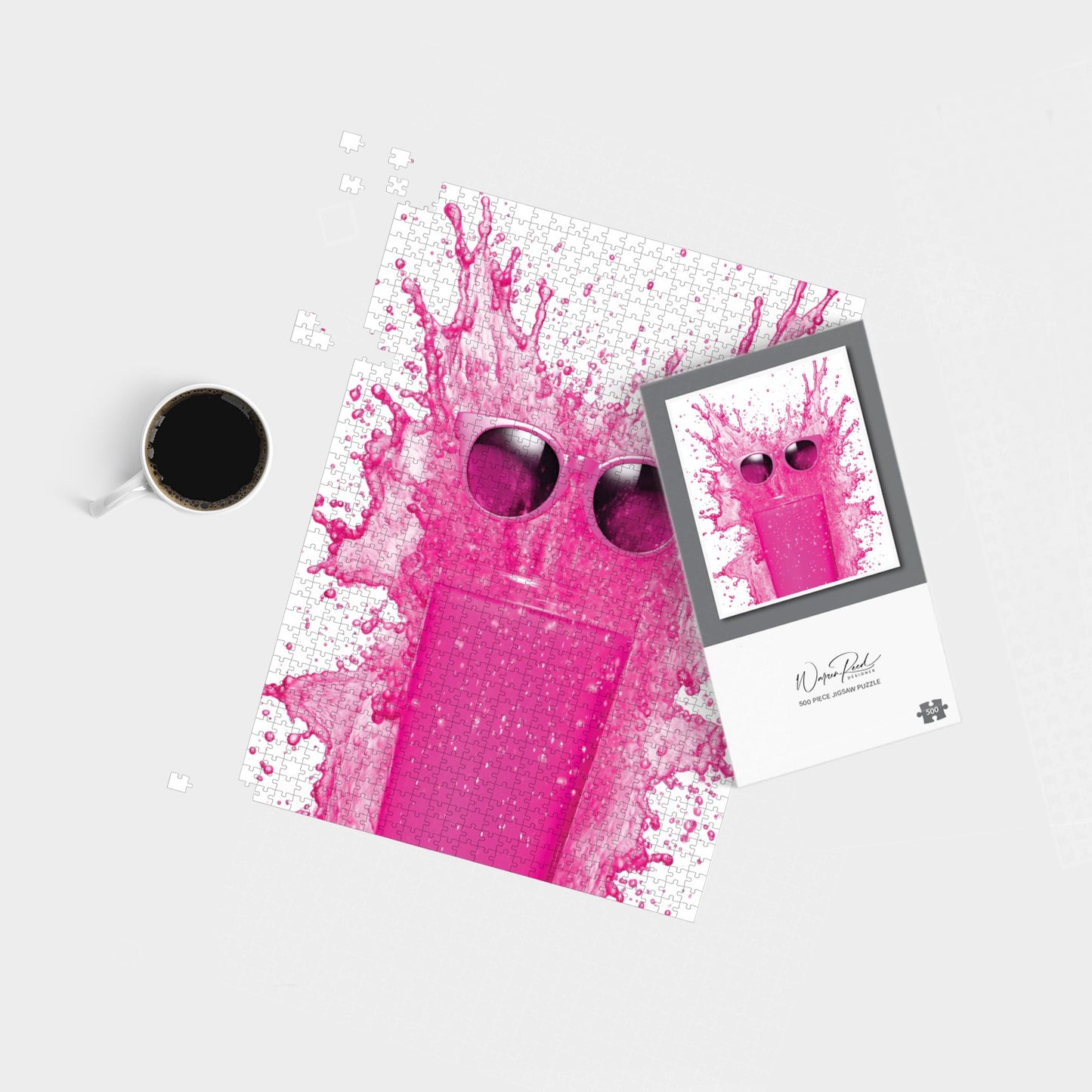 Pink Splashart Glass With Glasses Jigsaw Puzzle