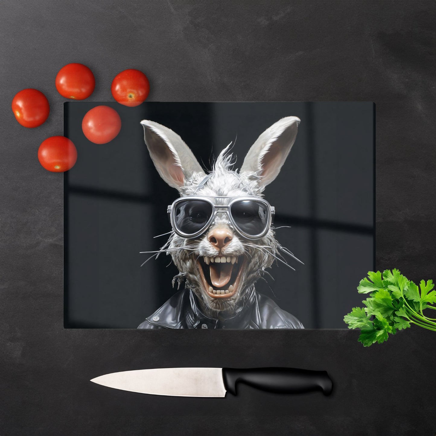 Funky Rabbit Face With Glasses Glass Chopping Board