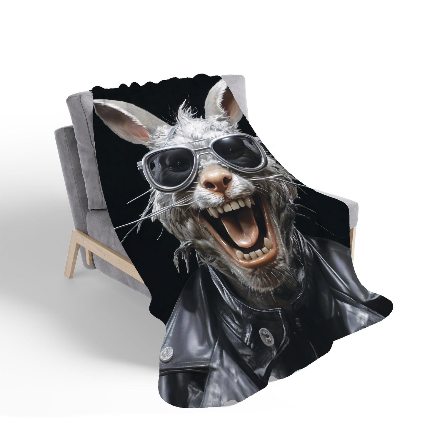 Funky Rabbit Face With Glasses Sherpa Blanket