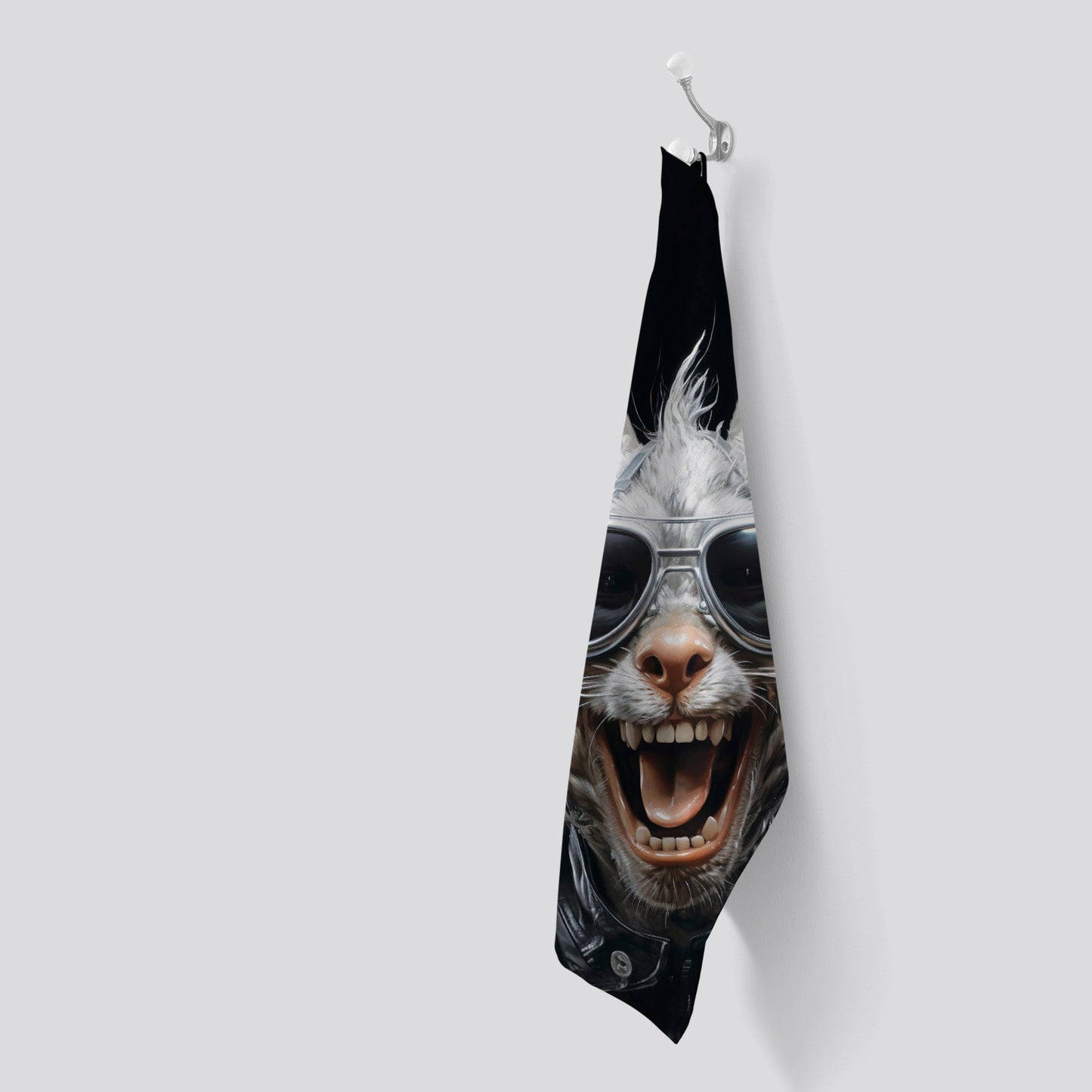 Funky Rabbit Face With Glasses Tea Towel