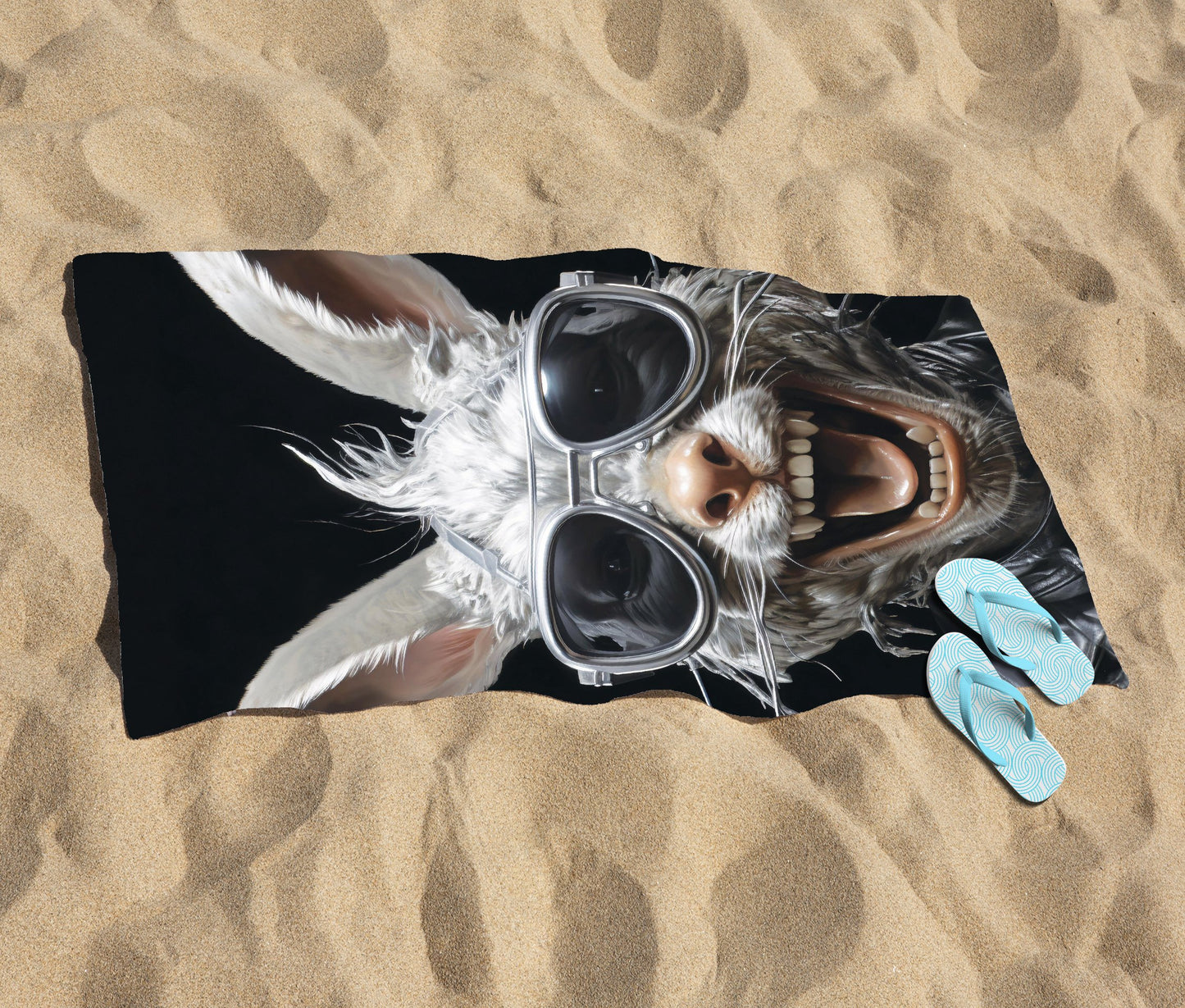 Funky Rabbit Face With Glasses Beach Towel