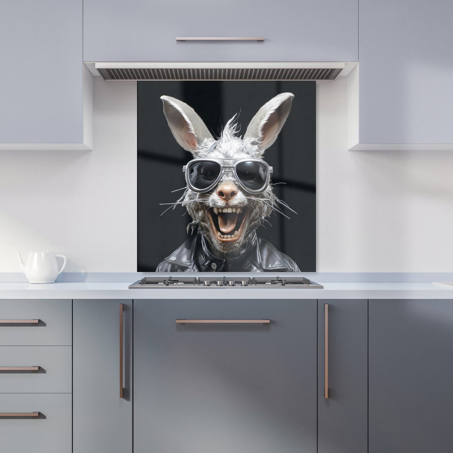 Funky Rabbit Face With Glasses Kitchen Splashback