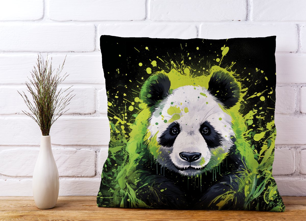 Green Splashart Panda Face Cushions